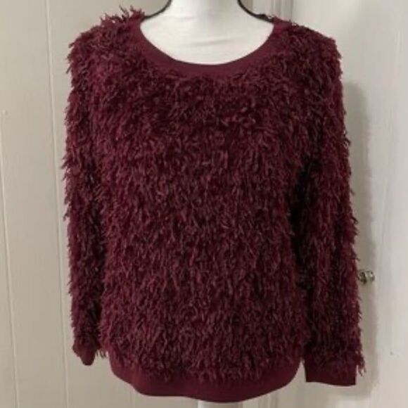 NWT burgundy maroon faux fur fuzzy sweater - Picture 1 of 5